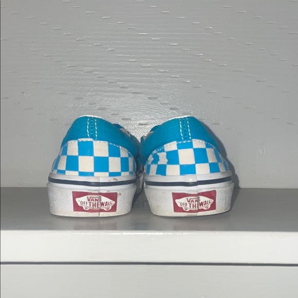 Vans Blue/ teal and White Checkered Slip-On Sneakers, kids size 13 - Picture 4 of 7